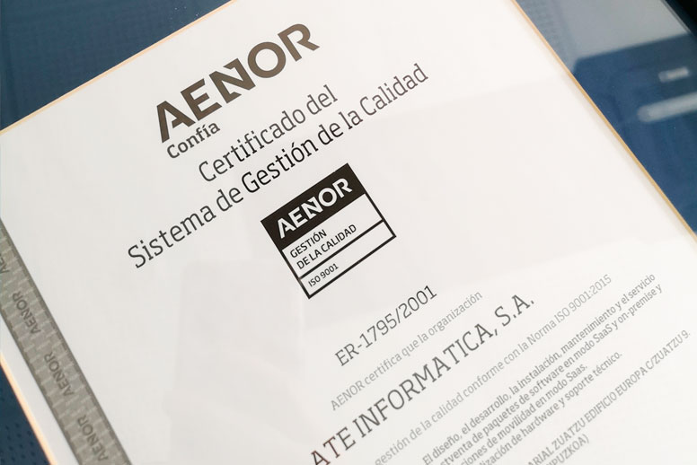 Una año más, y ya van 23, ATE  ha superado con éxito la auditoría externa por parte de AENOR del sistema de calidad según la norma ISO 9000, con resultados muy satisfactorios.